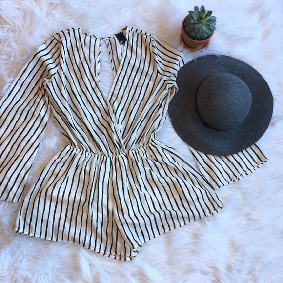 Swell Other - Pinstriped black and white long sleeve romper